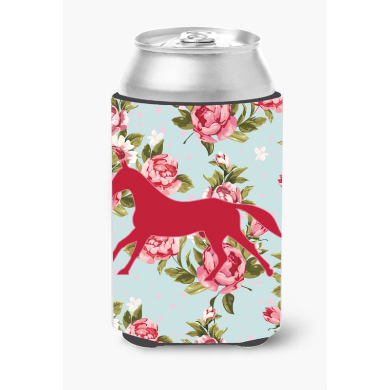 Caroline's Treasures Horse Shabby Chic Blue Roses Can or Bottle Beverage Insulator Hugger BB1003 