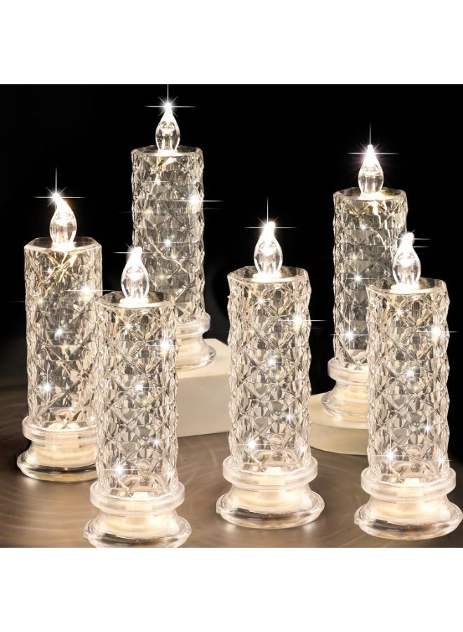 شموع وردية بلا لهب LED، مجموعة من 6 قطع، شموع بطارية رومانسية، شموع عمود LED لعيد الحب، اقتراح رومانسي، ذكرى سنوية، ديكورات الزفاف (أبيض، القطر 2.5 بوصة × الارتفاع 7.2 بوصة) - Image 1