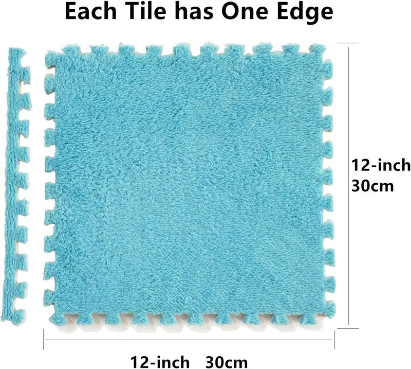 HUIDUO 16 Pcs Kids Foam Interlocking Carpet Tiles with Border, Thick Carpet Squares Plush Floor Playmats Baby Crawling Rug - 49" x 49" (Blue, 16 Tiles) - Image 2