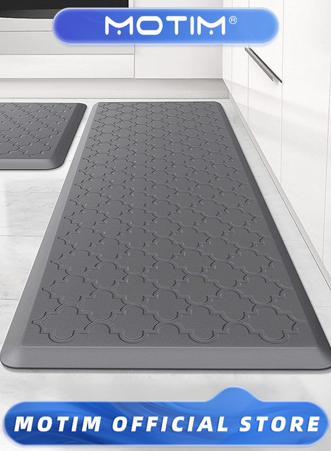 Motim 2PCS Kitchen Mat Cushioned Comfort Anti-Fatigue Floor Mat for Kitchen & Home & Office & Laundry (44x75cm/44x15cm,Grey) - Image 1