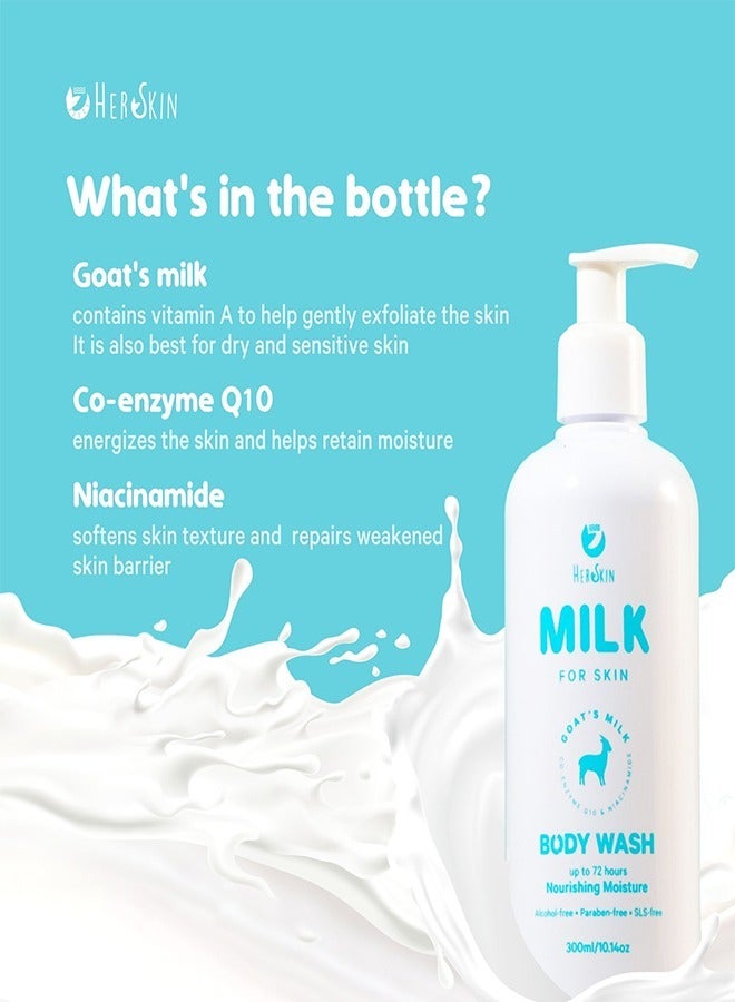 Her Skin Goat Milk Body Wash - Ultimate Cleanser and Nourishing Moisturizer for 72-hour Hydration, Targets Dull, Dry, and Rough Skin, Fades Age Spots, and Brightens Skin, 300ml. - Image 2