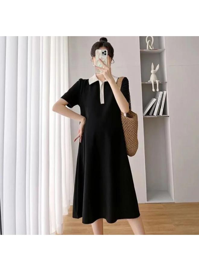 Maternity Dress Dress Summer Short Sleeve Polo Dress Lapel Maternity Dress Summer Short Sleeve Maternity Dress Korean Style Loose 