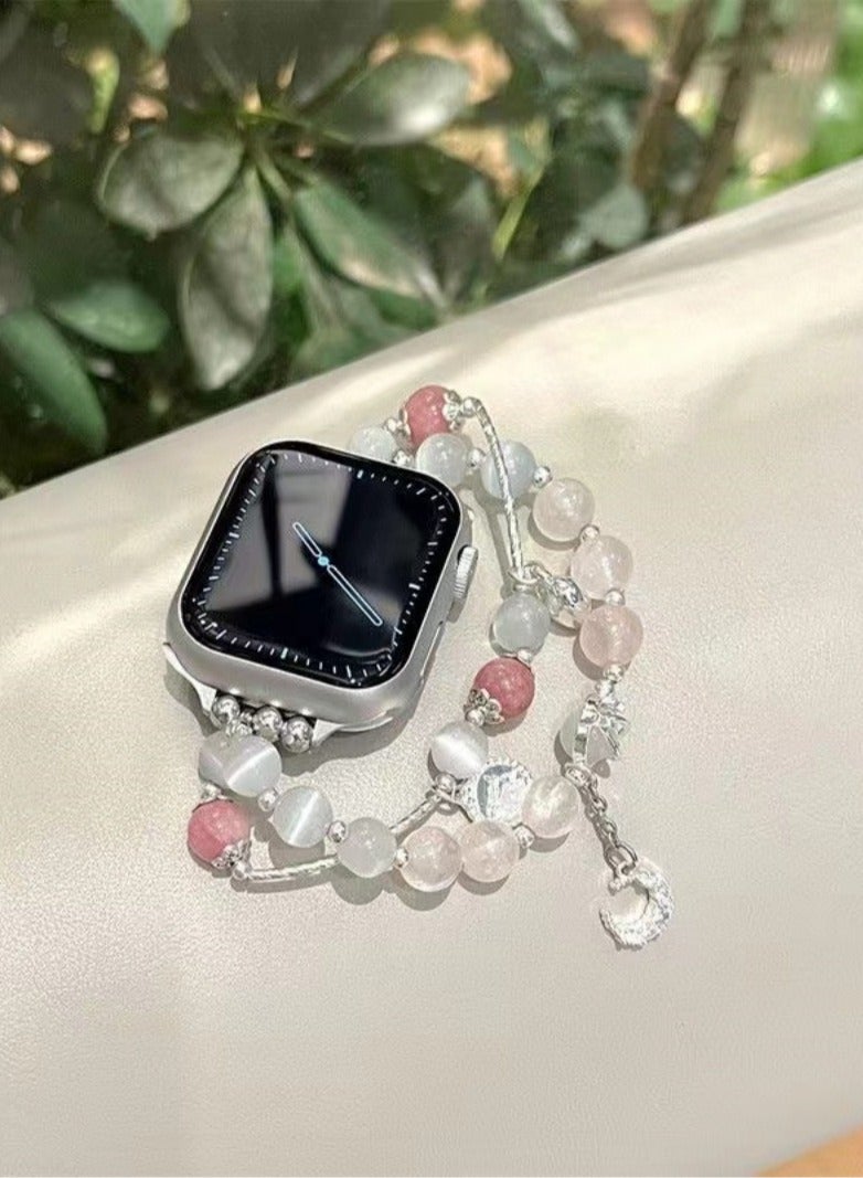 Cat's Eye Stone Bracelet Elastic Watch Band AppleWatch Cute Band Pendant Suitable for Apple Watch Straps S7/S8 42mm - Image 1