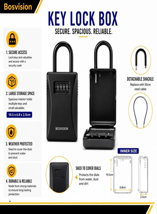 Bosvision Key Lock Box, Detachable Shackle, 4 Digit Combination, Large Internal Storage, Key Box - Image 3