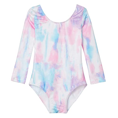 Domusgo Girls Gymnastics Leotards Size 3t 4t Sparkly Scrawl Multicolor One Piece Long Sleeve Dance Tumbling Outfits - Image 1