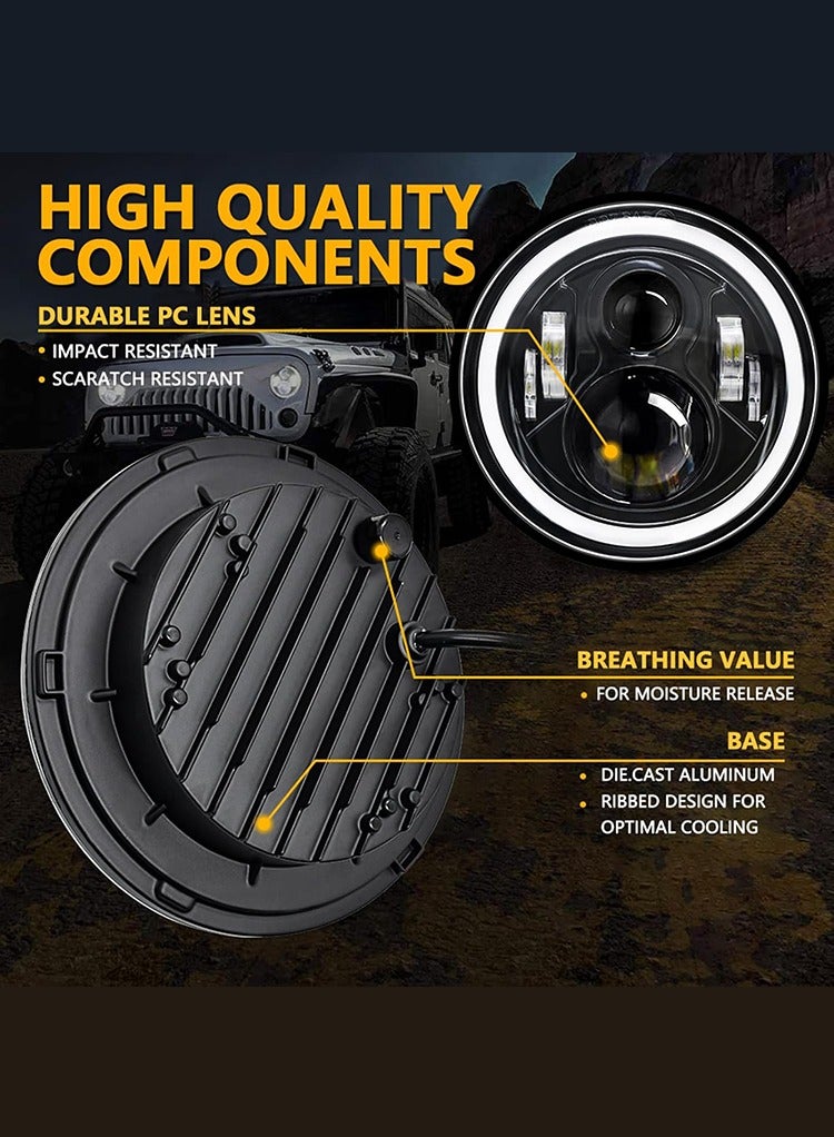 MR.SMART Mr Smart 7-inch LED Headlights with Halo Ring, Impact-Resistant PC Lens, Die-Cast Aluminium Base  - Image 2