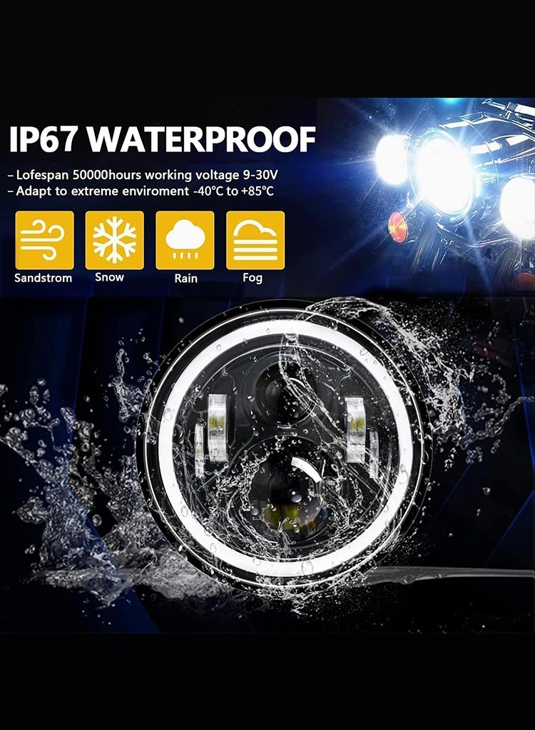 MR.SMART Mr Smart 7-inch LED Headlights with Halo Ring, Impact-Resistant PC Lens, Die-Cast Aluminium Base  - Image 3