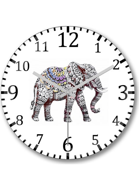 Print Shop Elephant Color Wall Clock Curved Real Glass