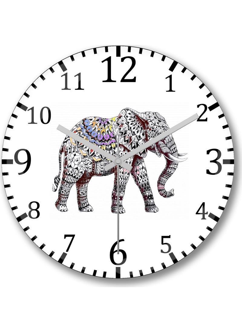 Baskı Dükkanı Print Shop Elephant Color Wall Clock Curved Real Glass 