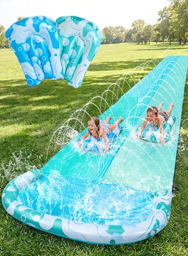 JOYIN 325FT Water Slide and 2 Inflatable Boards Extra Long Heavy Duty Double Lawn Waterslide with Sprinkler for Kids Adults Backyard Summer Water Toy Outdoor Fun Blue Light Blue - Image 1