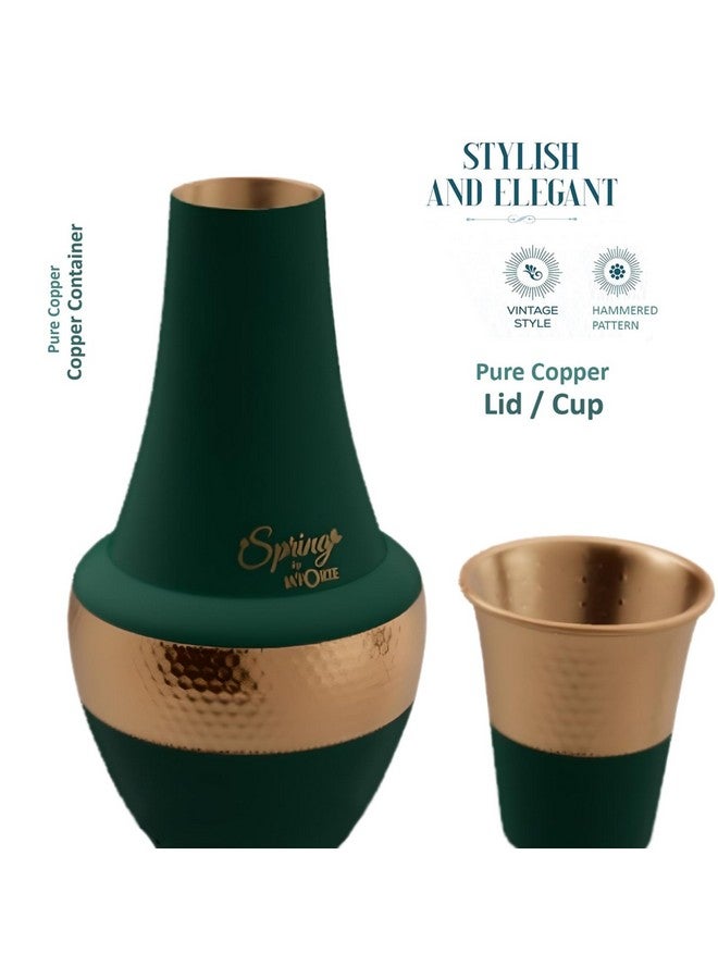 La' Forte Pure Copper Hammered Design Pitcher and Bedside Carafe, Lid can be Used as Glass for Drinking (1.4 LTR) Venus Jar Sea Green… - Image 3