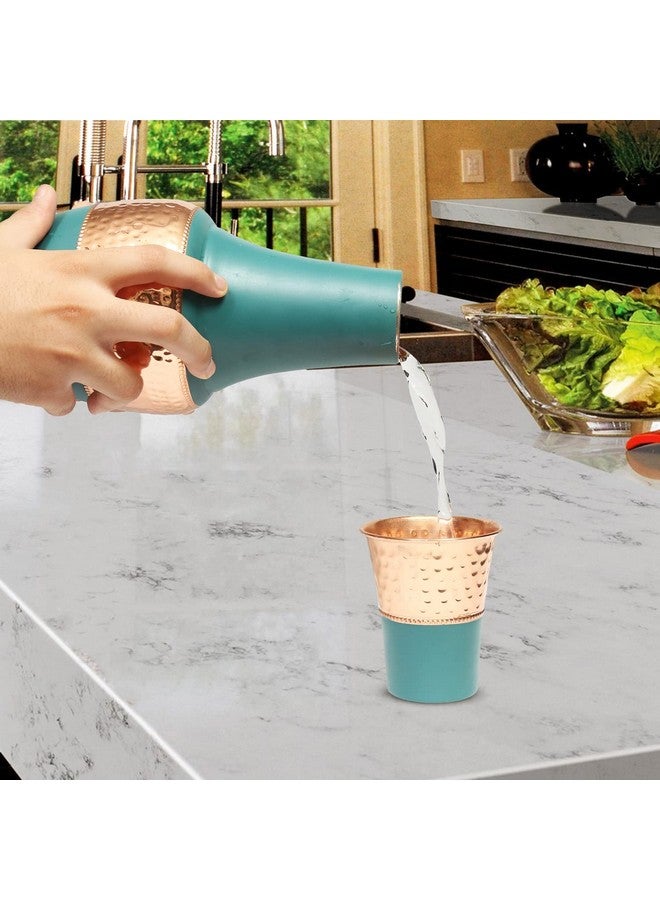 La' Forte Pure Copper Hammered Design Pitcher and Bedside Carafe, Lid can be Used as Glass for Drinking (1.4 LTR) Venus Jar Sea Green… - Image 5