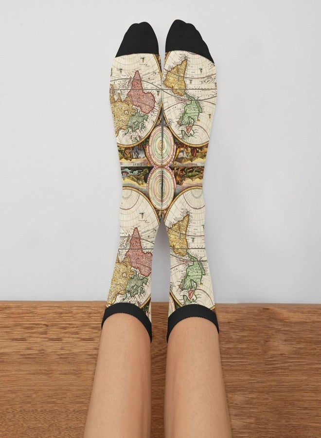 MOLIAN Women's Men's Fun Novelty Crazy Crew Socks World Map Two Hemisphere Ancient History Dress Socks - Image 3