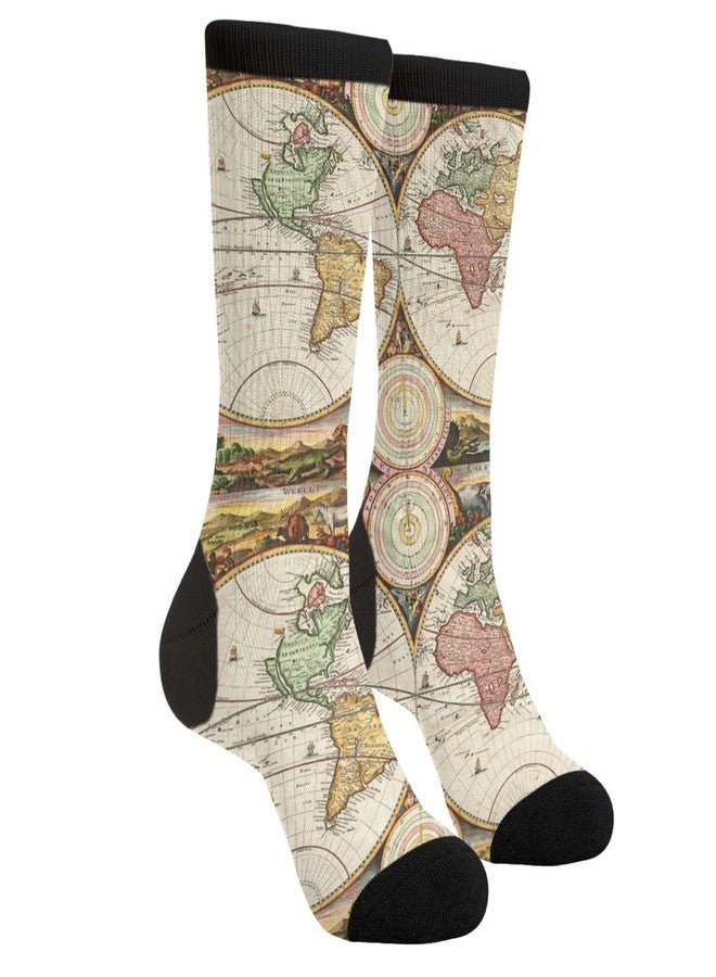MOLIAN Women's Men's Fun Novelty Crazy Crew Socks World Map Two Hemisphere Ancient History Dress Socks - Image 1