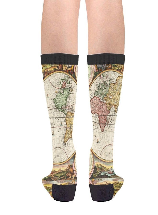 MOLIAN Women's Men's Fun Novelty Crazy Crew Socks World Map Two Hemisphere Ancient History Dress Socks - Image 2