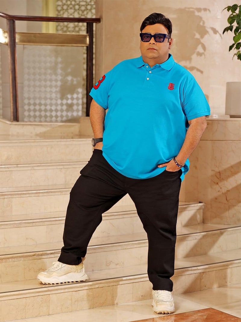 Bigbanana Men Plus Size Solid Turquoise Blue Short Sleeve Polo Tshirt (Tim-Turq, Turquoise Blue, 3XL) - Image 2
