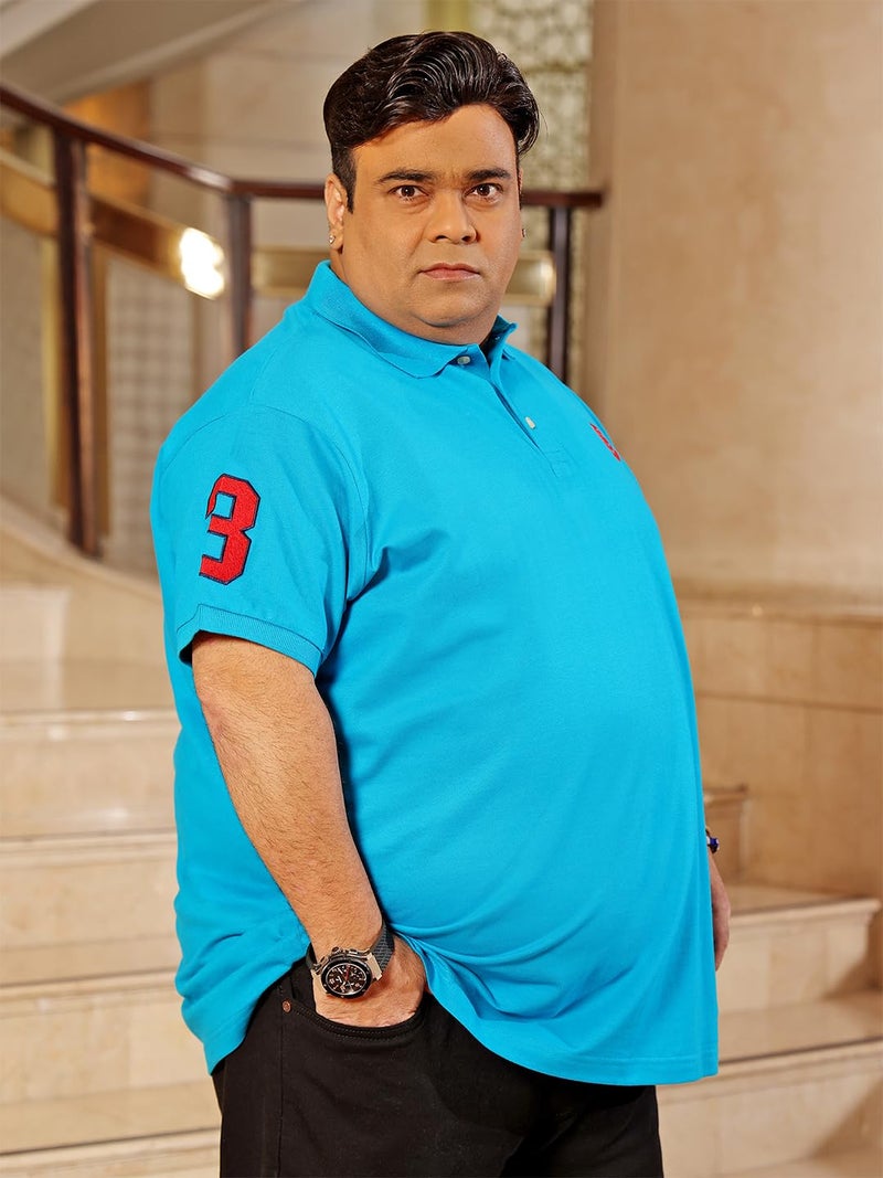Bigbanana Men Plus Size Solid Turquoise Blue Short Sleeve Polo Tshirt (Tim-Turq, Turquoise Blue, 3XL) - Image 4