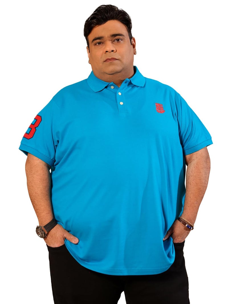Bigbanana Men Plus Size Solid Turquoise Blue Short Sleeve Polo Tshirt (Tim-Turq, Turquoise Blue, 3XL) - Image 1