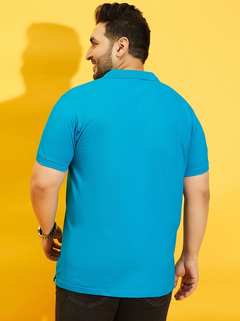 Bigbanana Men Plus Size Solid Turquoise Blue Short Sleeve Polo Tshirt (Tim-Turq, Turquoise Blue, 3XL) - Image 5