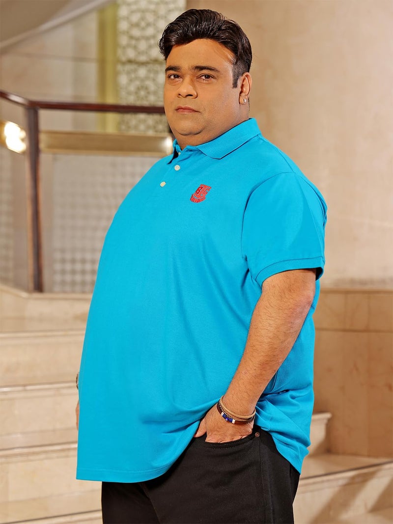 Bigbanana Men Plus Size Solid Turquoise Blue Short Sleeve Polo Tshirt (Tim-Turq, Turquoise Blue, 3XL) - Image 3
