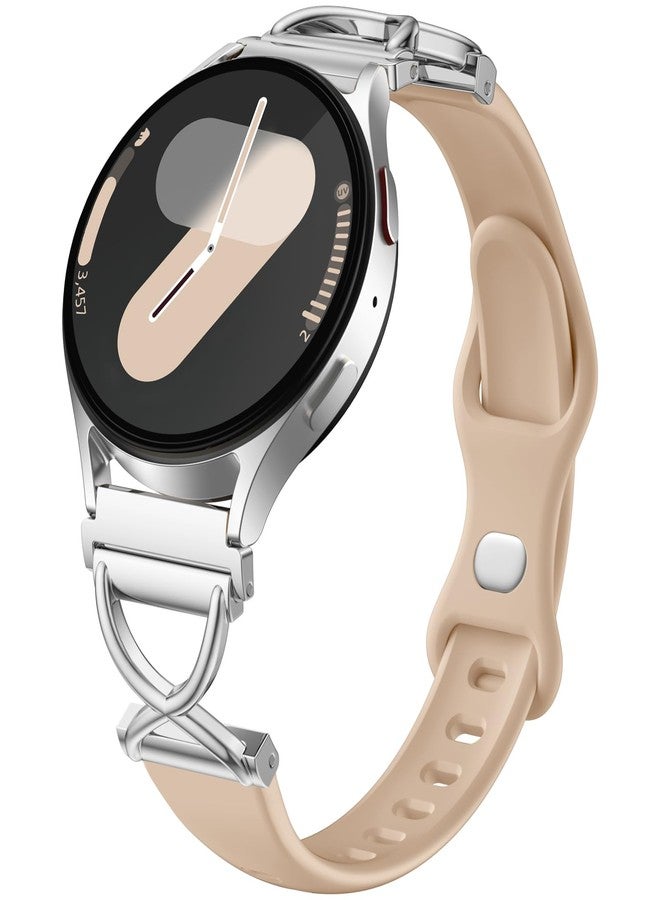Getino Compatible with Samsung Watch 7 Bands/Galaxy Watch 6 5 4 Band/Galaxy FE/Active 2 40mm 44mm, Thin 20mm Watch Band Slim Silicone Sport Strap Accessories for Samsung Watch Bands Women, Milk Tea - Image 1
