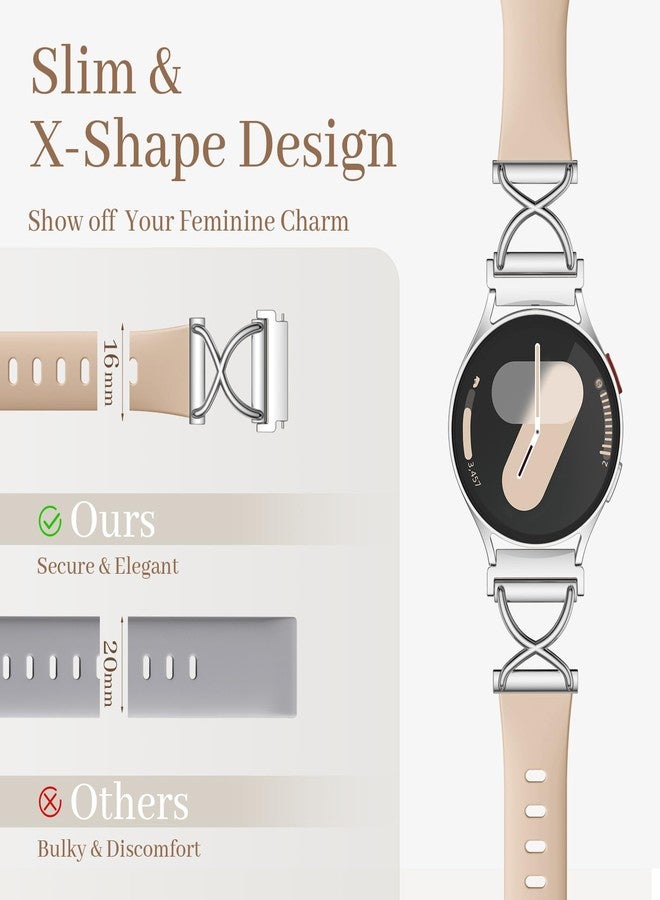 Getino Compatible with Samsung Watch 7 Bands/Galaxy Watch 6 5 4 Band/Galaxy FE/Active 2 40mm 44mm, Thin 20mm Watch Band Slim Silicone Sport Strap Accessories for Samsung Watch Bands Women, Milk Tea - Image 2