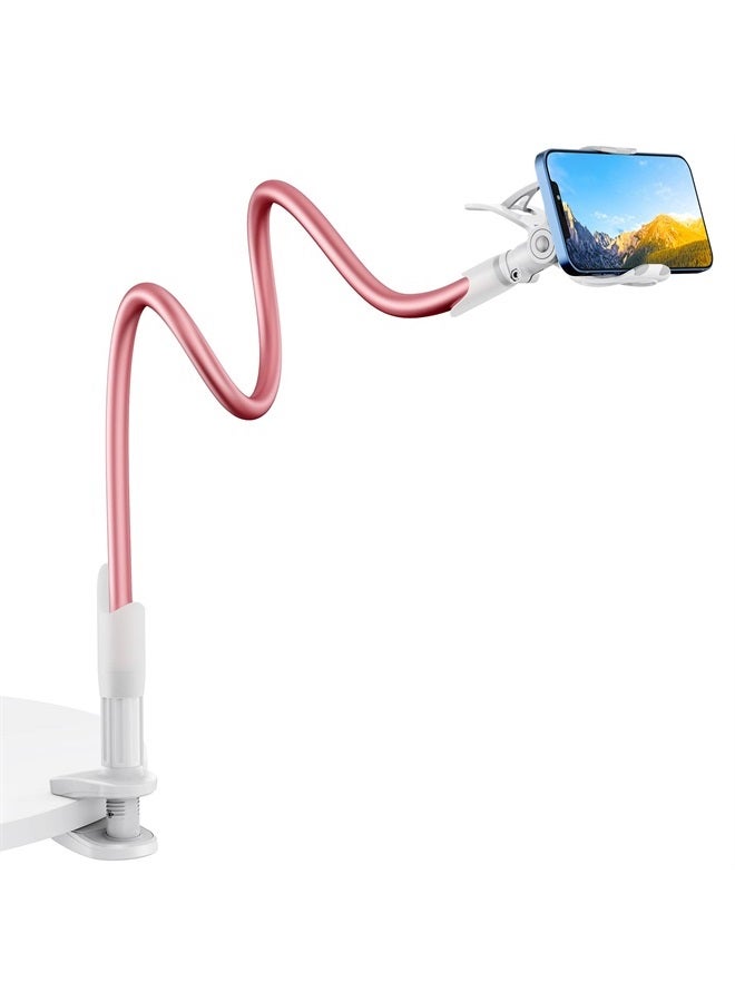 SAIJI Gooseneck Phone Stand for Bed, SAIJI Lazy Bracket Cell Phone Holder Long Arm Clip Clamp Mount for Filming, Compatible with 4.0-6.5'' Mobile Cell Phone Stand Document Camera Nintendo Switch (Rose Gold) - Image 1