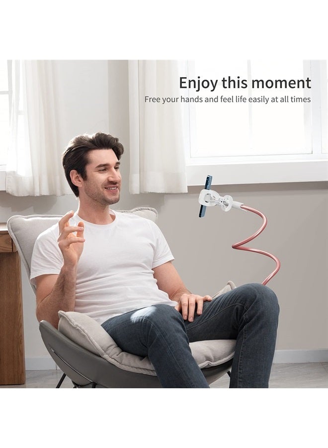 SAIJI Gooseneck Phone Stand for Bed, SAIJI Lazy Bracket Cell Phone Holder Long Arm Clip Clamp Mount for Filming, Compatible with 4.0-6.5'' Mobile Cell Phone Stand Document Camera Nintendo Switch (Rose Gold) - Image 2