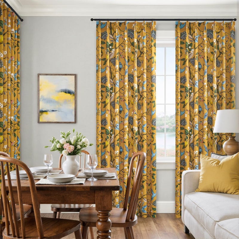 Drapenova Mustard Yellow Vintage Floral Curtains 84 Inches Long for Living Room Bedroom Luxury Whimsical Lemon Hummingbird Patterned Waverly Mid Century Colorful Pinch Pleated Blackout Drapes 2 Panels - Image 5