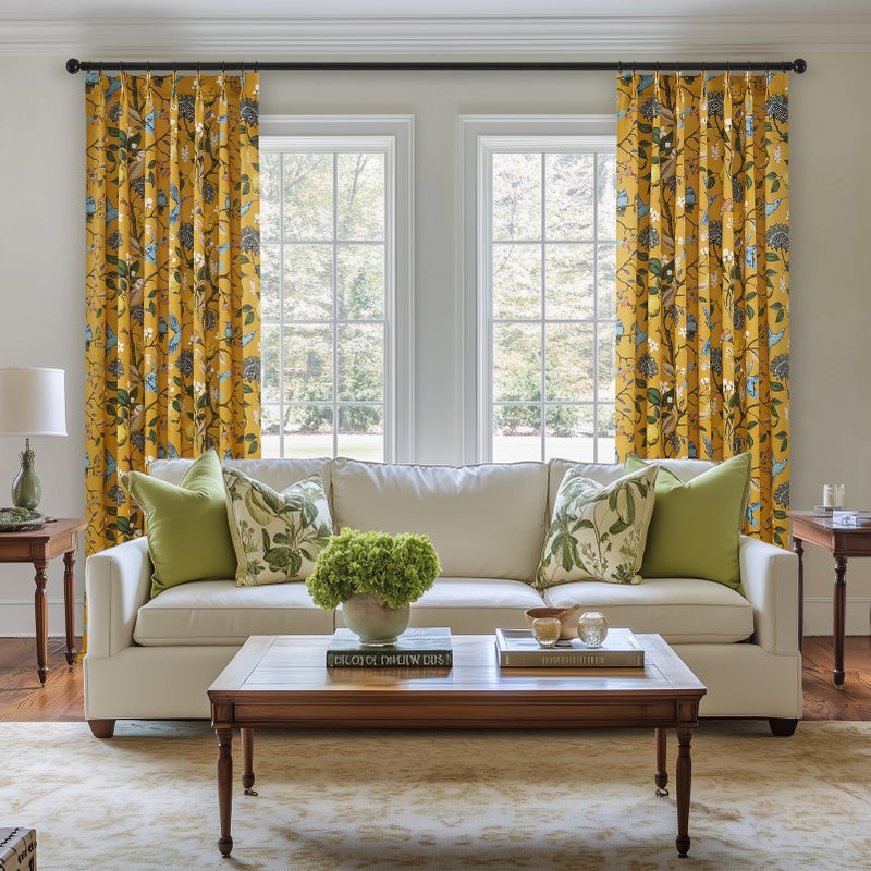 Drapenova Mustard Yellow Vintage Floral Curtains 84 Inches Long for Living Room Bedroom Luxury Whimsical Lemon Hummingbird Patterned Waverly Mid Century Colorful Pinch Pleated Blackout Drapes 2 Panels - Image 3