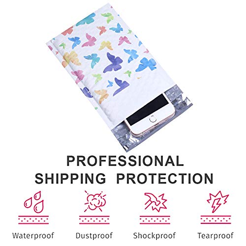 UCGOU Bubble Mailers 4x8 Inch Colorful Butterfly 50 Pack Poly Padded Envelopes Small Business Mailing Packaging Self Seal Waterproof Boutique Mail Shipping Bags for Jewelry Makeup Supplies #000 - Image 3