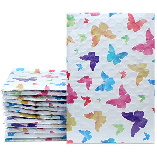 UCGOU Bubble Mailers 4x8 Inch Colorful Butterfly 50 Pack Poly Padded Envelopes Small Business Mailing Packaging Self Seal Waterproof Boutique Mail Shipping Bags for Jewelry Makeup Supplies #000 - Image 1
