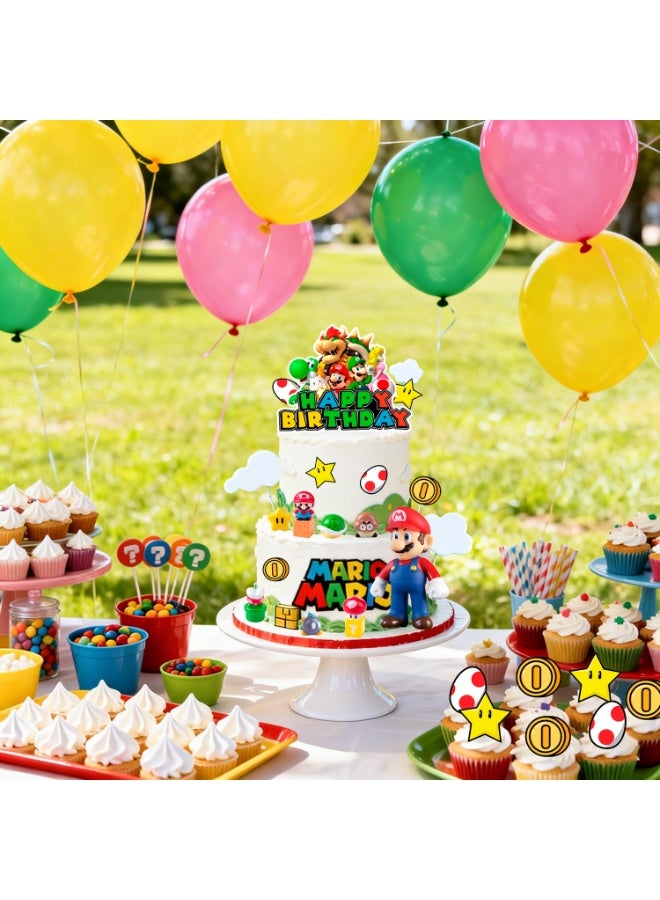 FRUITFUL PARTY 32pcs Mario Cake Decoration Set for Birthday Party – Super Mario Cake Decorations with Large Happy Birthday Topper, Cupcake Toppers, Cloud Picks & Mario Figure, Mario Bros. Party Supplies - Image 5