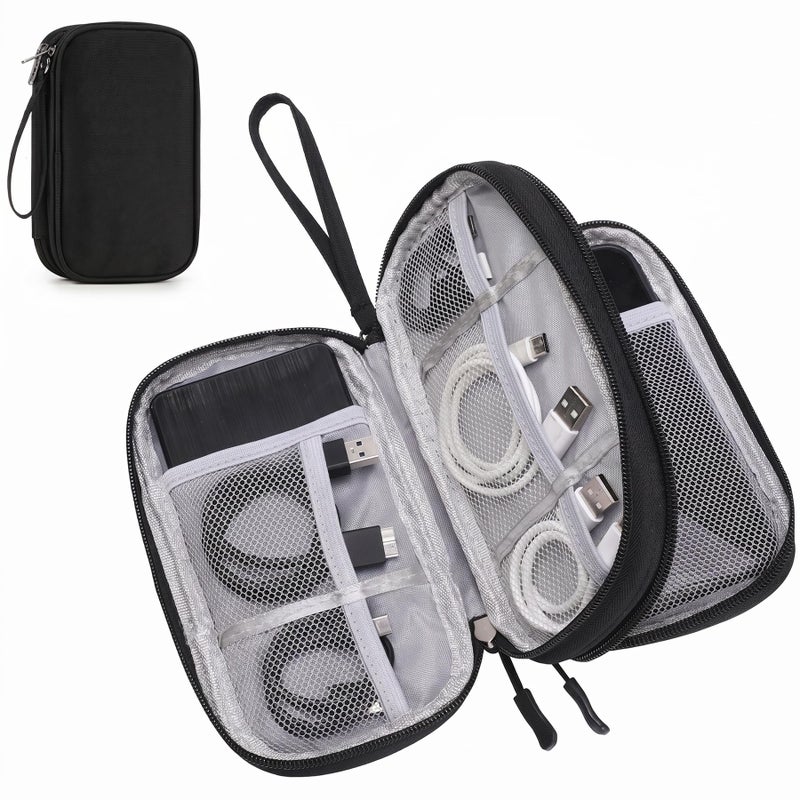 ToolHouse Double-Layer Electronic Organizer, Water-Resistant Travel Cable Organizer Bag, Portable Small Electronics Storage Bag for Cords, Phone and Headphones, Black - Image 1