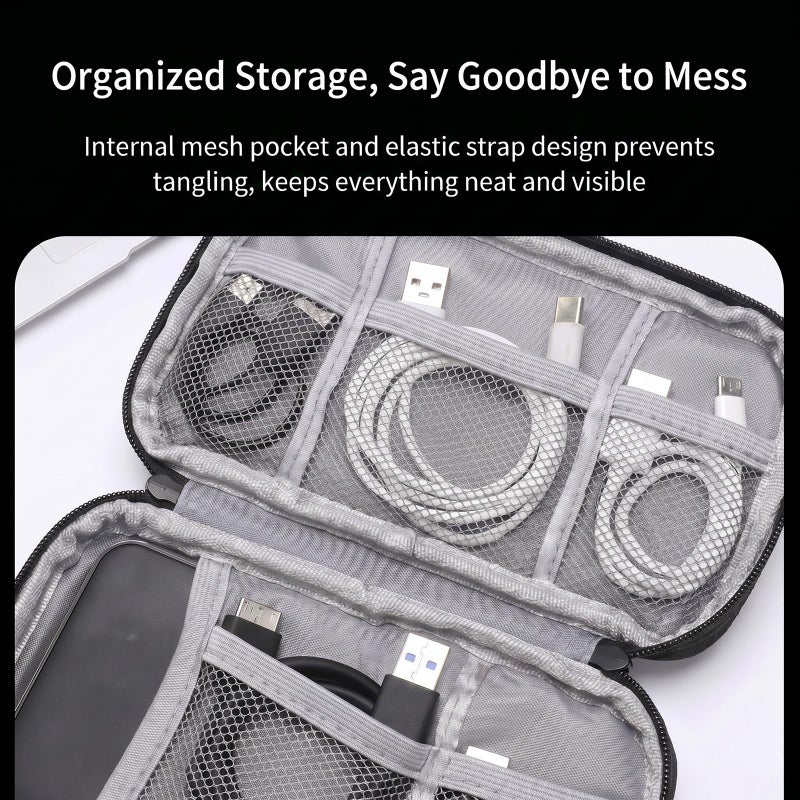 ToolHouse Double-Layer Electronic Organizer, Water-Resistant Travel Cable Organizer Bag, Portable Small Electronics Storage Bag for Cords, Phone and Headphones, Black - Image 5