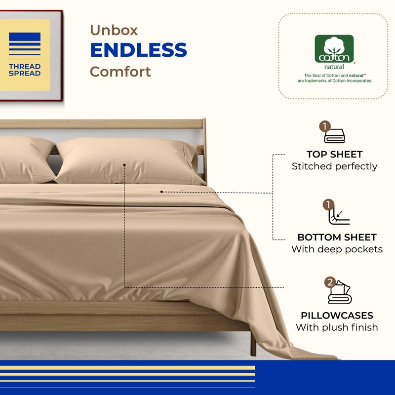 THREAD SPREAD Egyptian Queen Size Cotton Bed Sheets Set (Queen  1000 Thread Count) Taupe Bedding Pillow Cases (4 PC) Egyptian Cotton Sheets Queen Size Bed- Sateen Sheets - 16 in Deep Pocket Sheets - Image 3