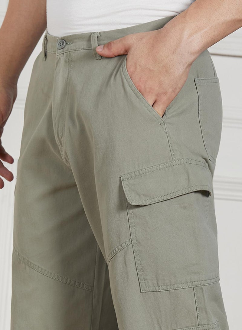 Dennis Lingo Men's Sage Green Cotton Blend Solid Full Length Cargo Trouser - Image 5