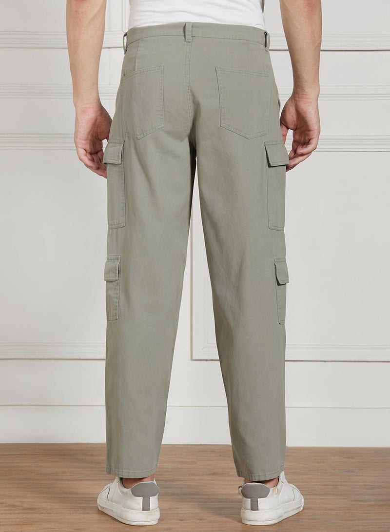 Dennis Lingo Men's Sage Green Cotton Blend Solid Full Length Cargo Trouser - Image 3