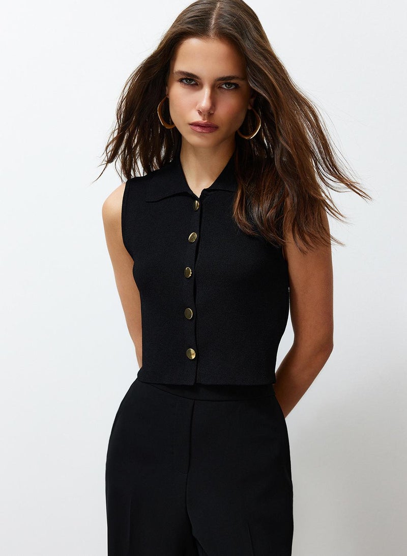 trendyol Black Crop Premium / Special Yarn Vest Look Knitwear - Image 1