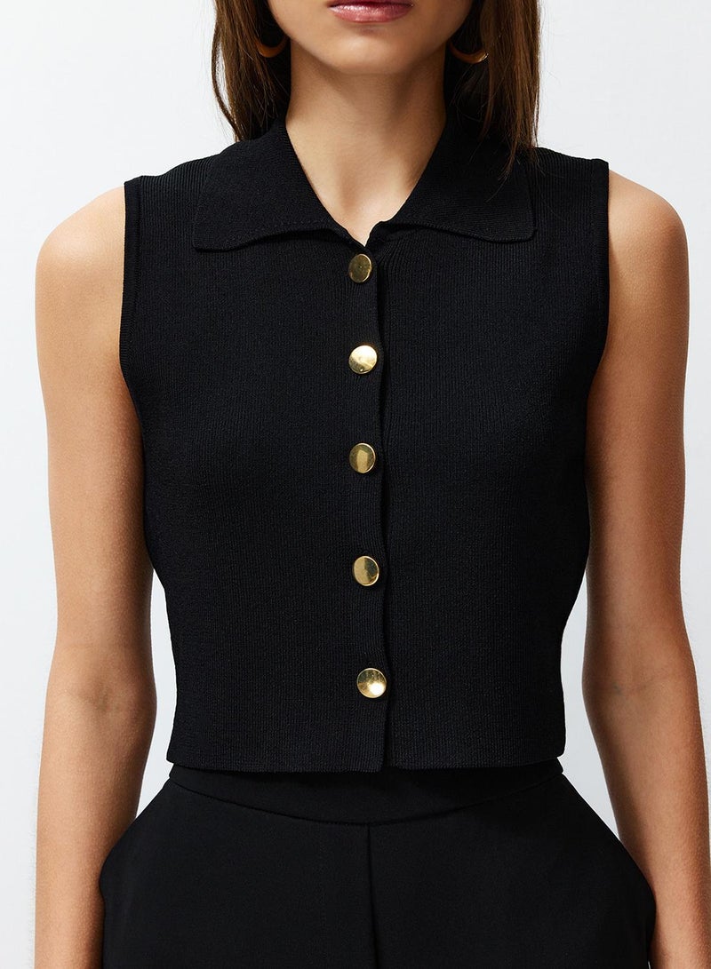 trendyol Black Crop Premium / Special Yarn Vest Look Knitwear - Image 4
