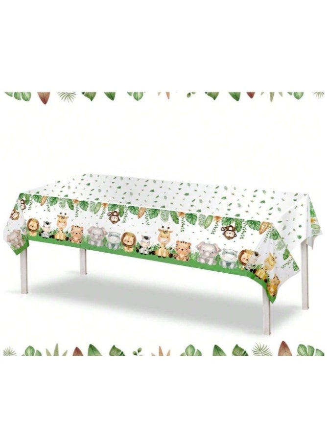 Generic Tablecloth For Birthday Party Table Decoration with jungle animal design, length 180 cm and width 108 cm  - Image 1