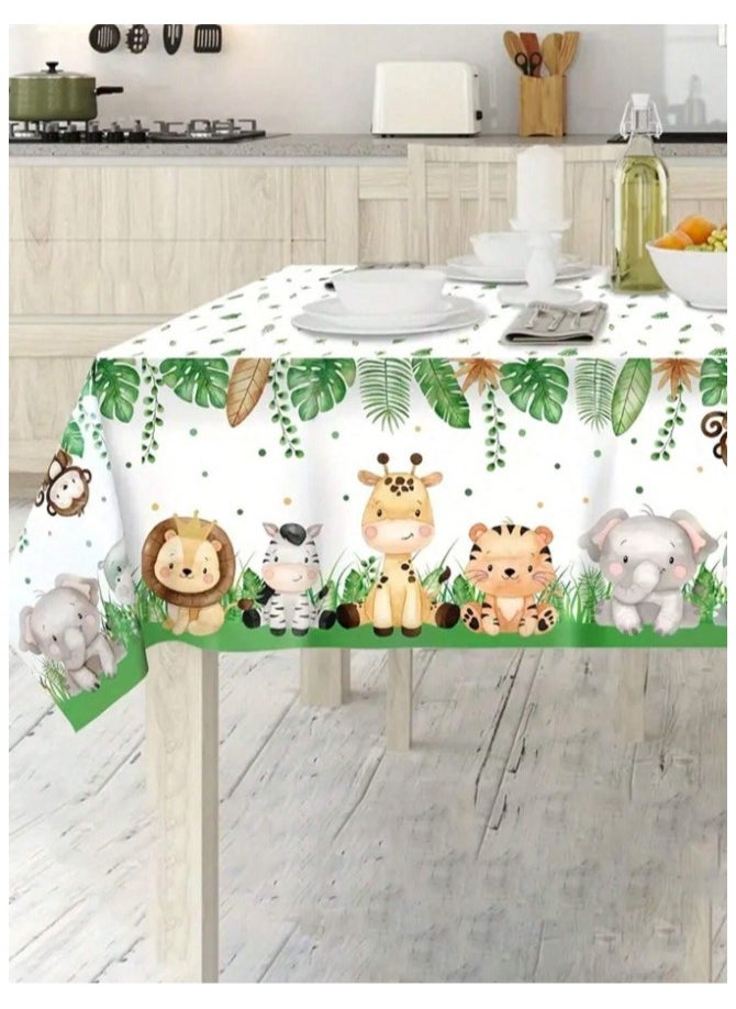 Generic Tablecloth For Birthday Party Table Decoration with jungle animal design, length 180 cm and width 108 cm  - Image 2