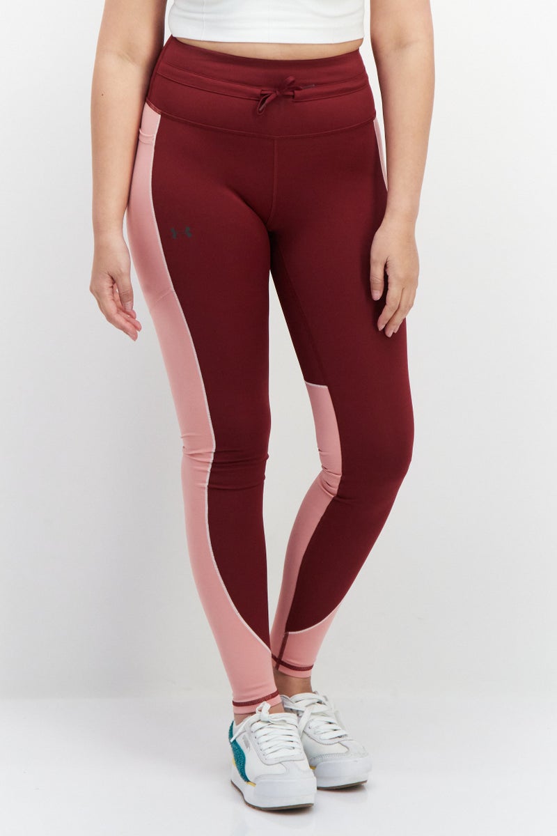 UNDER ARMOUR سروال رياضي نسائي بخصر مرتفع للتدريب، أحمر/وردي - Image 1