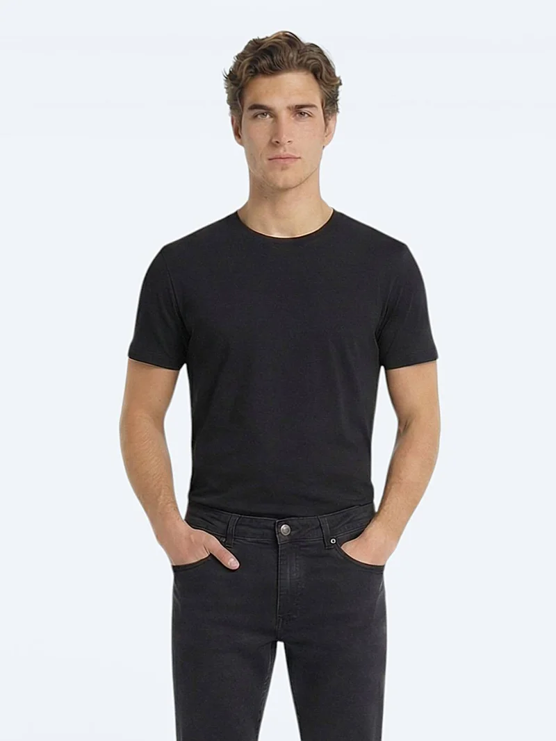 Kip Black Plain 100% Cotton T-Shirt