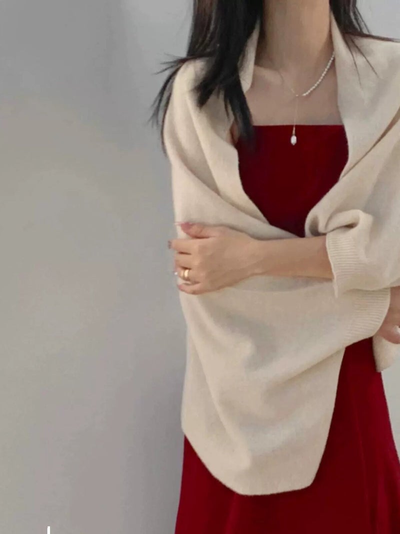 Autumn and winter new soft and elegant slimming red annual meeting birthday engagement wedding dress waist strap dress - Image 2