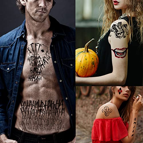 JEEFONNA 22 Sheets Halloween Temporary Tattoos, Perfect Halloween Joker Face Tattoos for Costumes, Halloween Party Accessories and Cosplay (Mixed's) - Image 2
