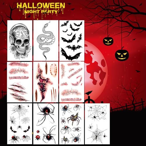 JEEFONNA 22 Sheets Halloween Temporary Tattoos, Perfect Halloween Joker Face Tattoos for Costumes, Halloween Party Accessories and Cosplay (Mixed's) - Image 5