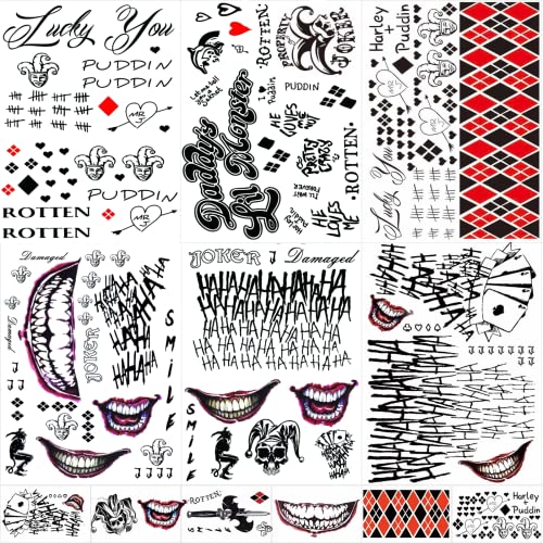 JEEFONNA 22 Sheets Halloween Temporary Tattoos, Perfect Halloween Joker Face Tattoos for Costumes, Halloween Party Accessories and Cosplay (Mixed's) - Image 1