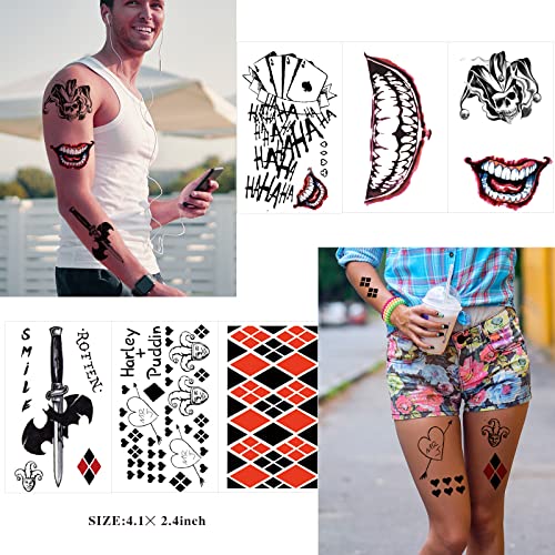 JEEFONNA 22 Sheets Halloween Temporary Tattoos, Perfect Halloween Joker Face Tattoos for Costumes, Halloween Party Accessories and Cosplay (Mixed's) - Image 4