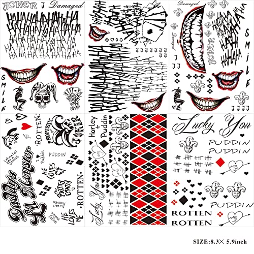 JEEFONNA 22 Sheets Halloween Temporary Tattoos, Perfect Halloween Joker Face Tattoos for Costumes, Halloween Party Accessories and Cosplay (Mixed's) - Image 3